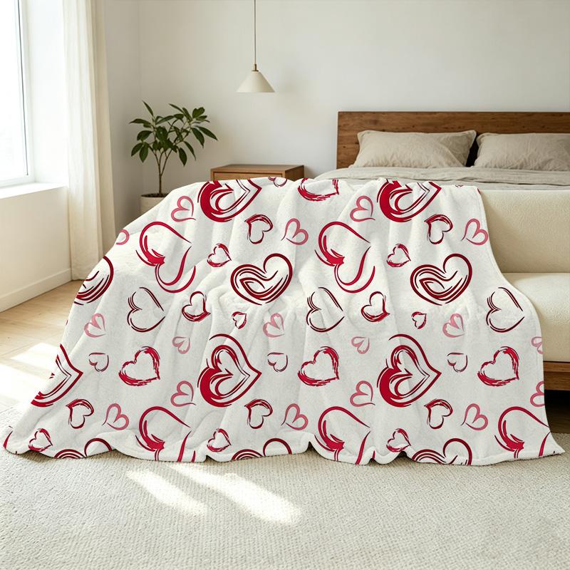 Soft Flannel Blanket Anti-Pilling, Heart Pattern, Warm Cozy, All Seasons, Perfect for Home & Sofa Napping, Valentine’s Gift for Postpartum Moms