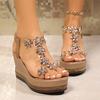 Fashion Flower Decor Wedges Sandals for Women Plus Size Shiny Crystal Chunky Platform Slippers Woman Thick Sole Comfort Non Slip Sandals