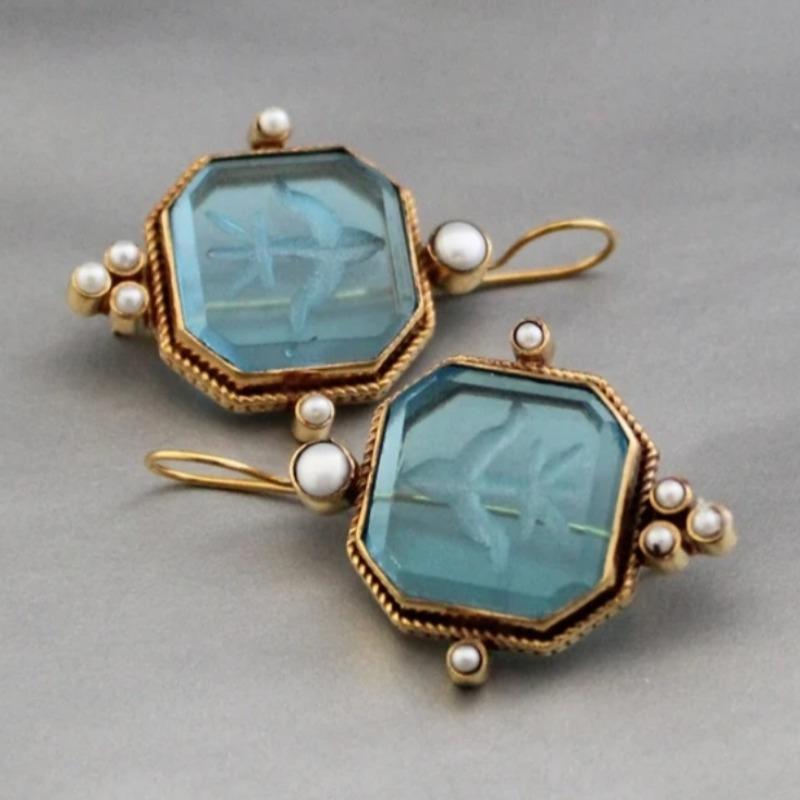 Intaglio Earrings, Blue Earrings, Vintage Jewelry, Pearl Earrings, Art Deco Earrings, Dainty Earrings, Gift for Mom