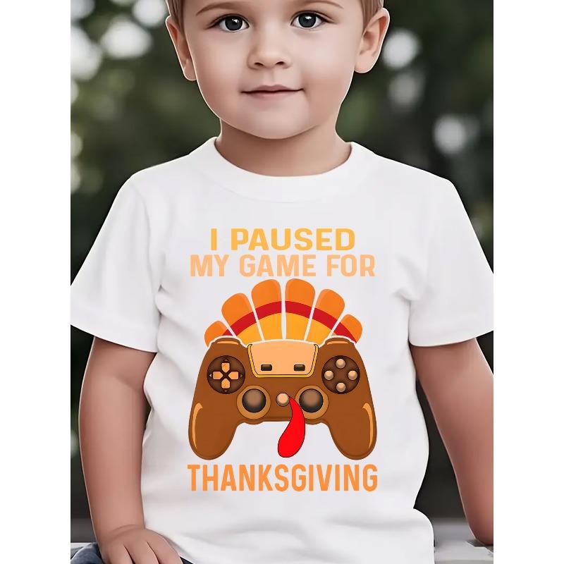 European sizes Thanksgiving Summer Boys' Fashion Short Sleeve T-Shirt "I PAUSED MY GAME for THANKSGIVING" Cartoon Graphic Print Outdoor Casual