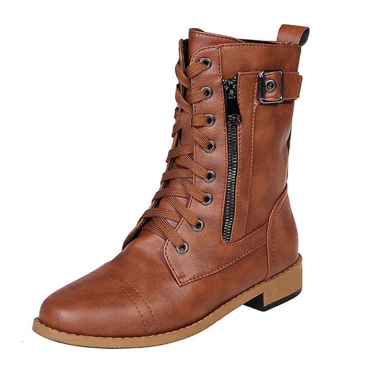 Plus Size 43 Women Boots Retro Western Boots Women Motorcycle Boots Zipper Mid Calf Ladies Short Botas  New Botas Mujer