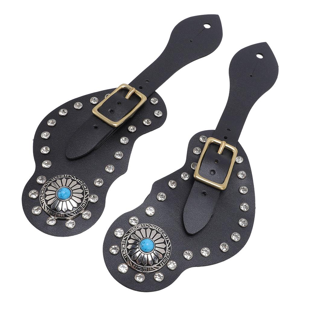2Pcs Spur Strap Set Artificial Lther Rhinestone Decorations Spur Holder for