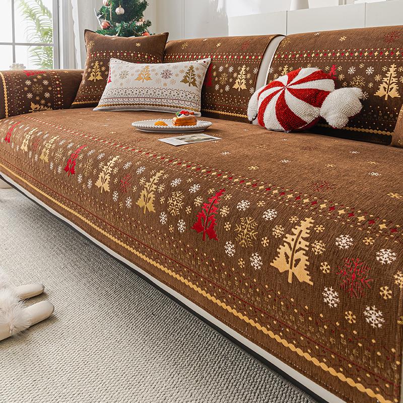 Christmas Tree Sofa Cover Mat 2025 New Light Luxury Premium Fixed One Piece Combination Warm Cover Cloth Anti Slip Sofa Cover