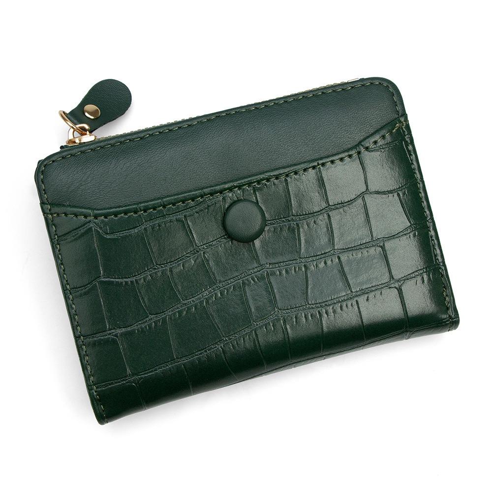 Fashion Multi-card Slots Women's Short Wallet Leather Waterproof Coin Purse Solid Color Crocodile Print Card Storage Bag