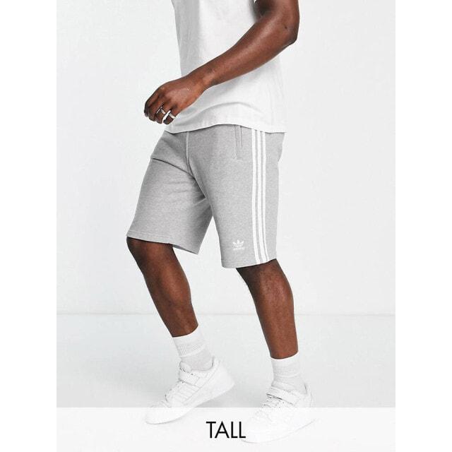 

adidas Originals Trefoil Essentials Tall logo 3 stripe shorts in grey