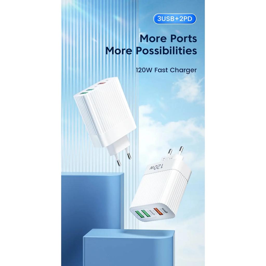 5 Ports USB Charger Fast Charging PD Type C Wall Charger for IPhone 16 15 Samsung Xiaomi Huawei USB C Phone Charger Power Adapter