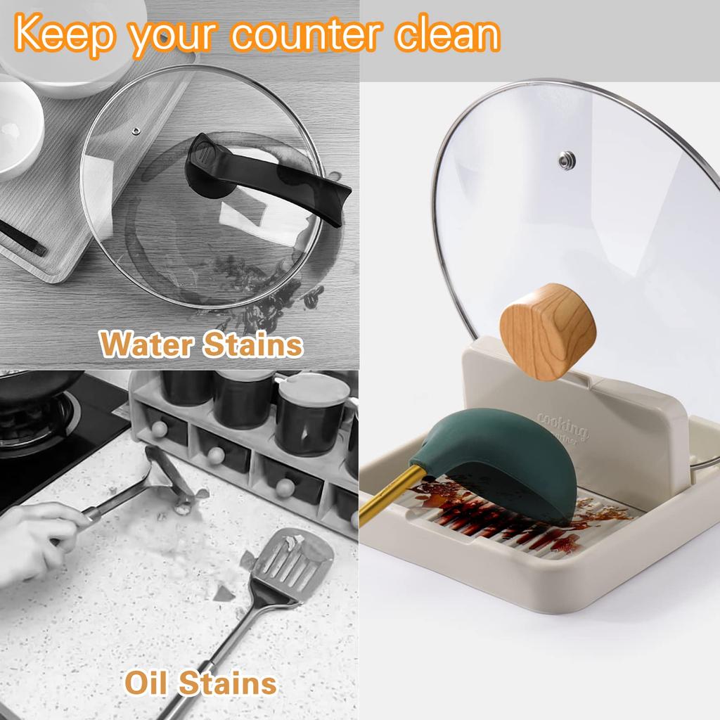 Löffelablage mit Deckelhalter, Herdplatte, Spatel, Schöpfkelle, Topfdeckel, Utensilienablage für Arbeitsplatte, Küchenhelfer, Zubehör zum Kochen