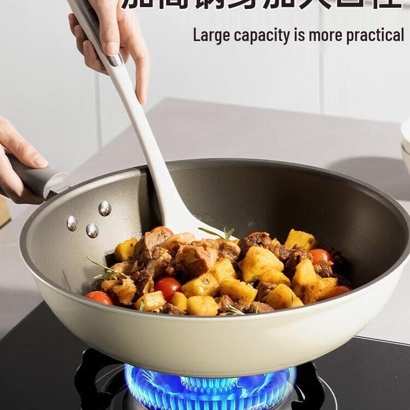 COOKER KING 32cm Cast Iron Non-Stick Flat Bottom Wok