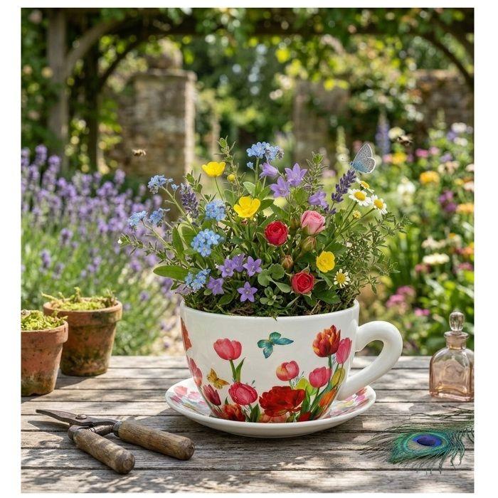 Pot de fleurs - EDEN - Tasse florale - Céramique - 28x34 cm - Rouge mat