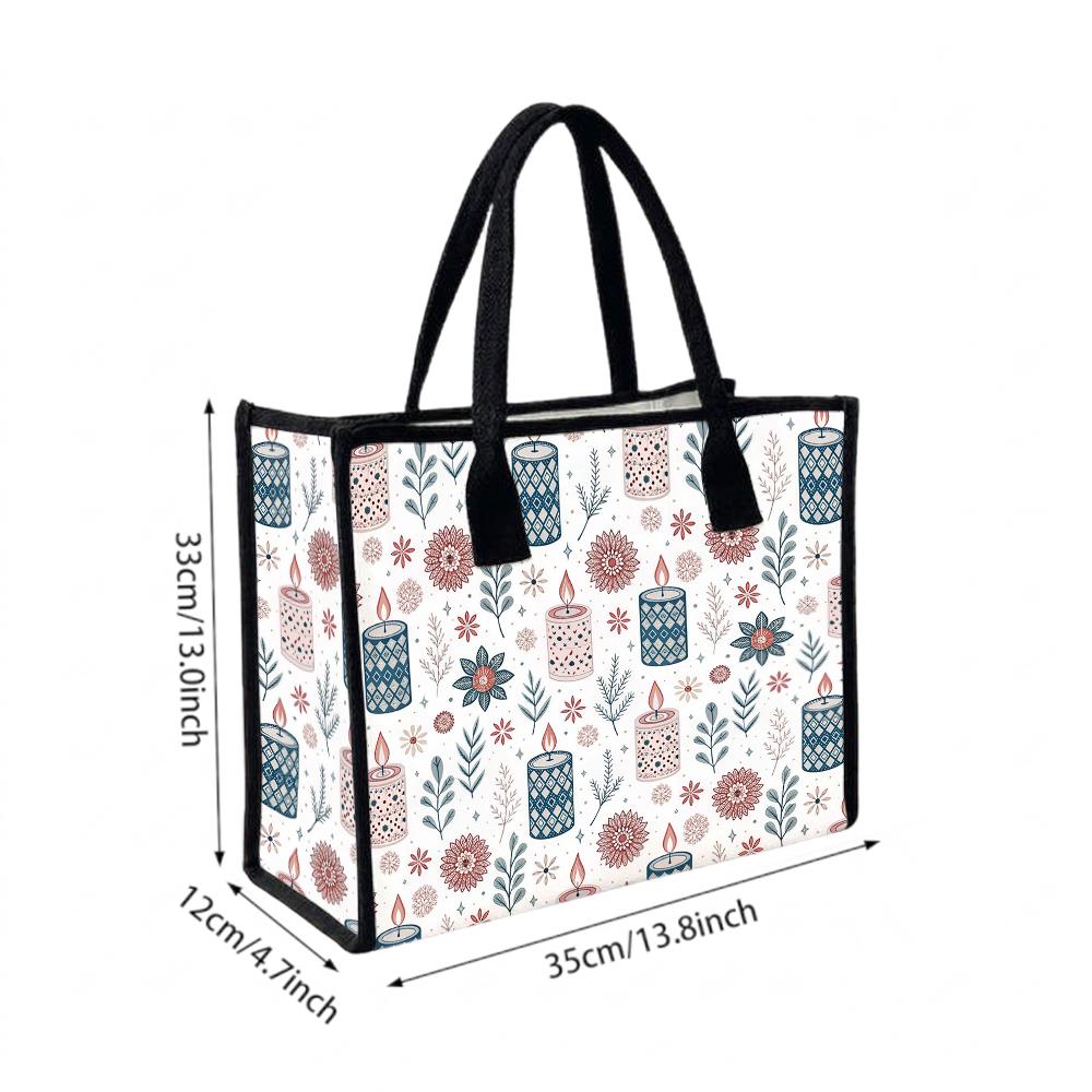 Bohemian Candle Print Tote Bag Casual Large Capacity Daily Handbag