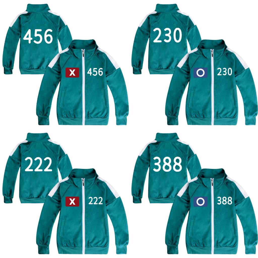 Kinder Jungen Mädchen Game Player Season 2 Print Langarm Reißverschluss Jacke Mantel Set X 456 O 230 Outfit Halloween Cosplay Kostüm