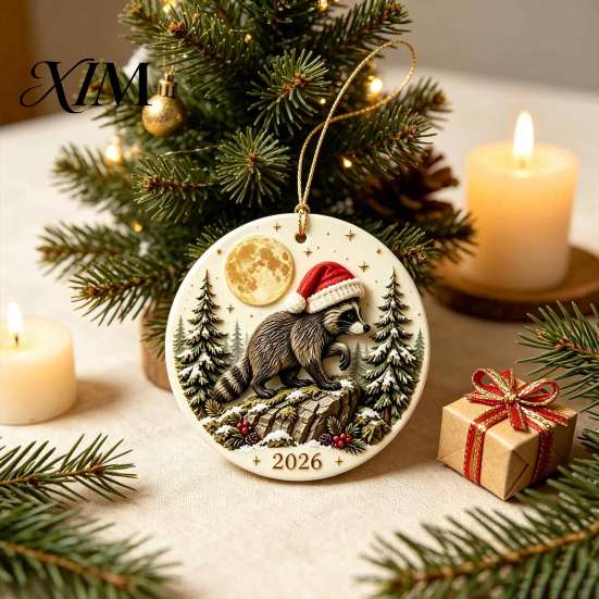 Funny Forest Creature Decoration Christmas Raccoon Acrylic Ornament, Cute Animal Hanging Decor for Tree Healing Style Desk, Festive Holiday