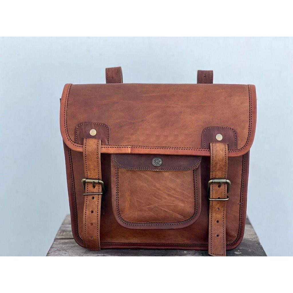 3 braune Seitentaschen aus Lammleder, Kombi-Set für Motorrad-Satteltaschen