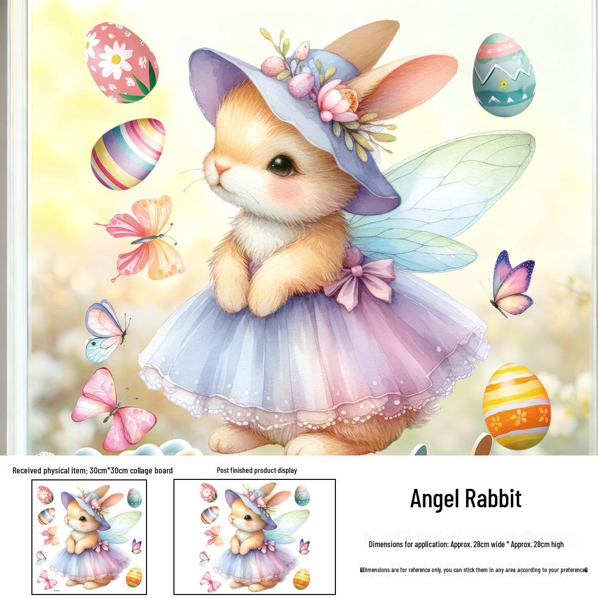 Easter Butterfly & Rabbit Electrostatic Window Stickers - Dreamy Angel Design for 2026 Glass Decoration 30cm x 30cm x 1 piece (Electrostatic, No Trace)