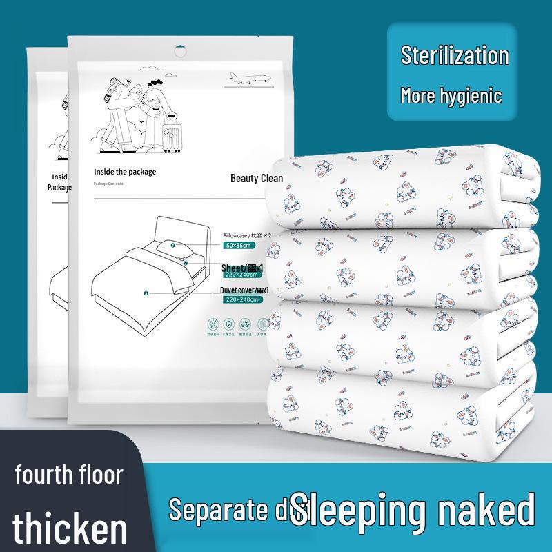 Portable 4-Piece Disposable Bedding Set: Dirt-Proof Duvet Cover, Bed Sheet, Pillowcase