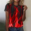 Summer Round Neck 3D Print Flame Pattern Top Fashionable Casual Short Sleeved Women's T-shirts