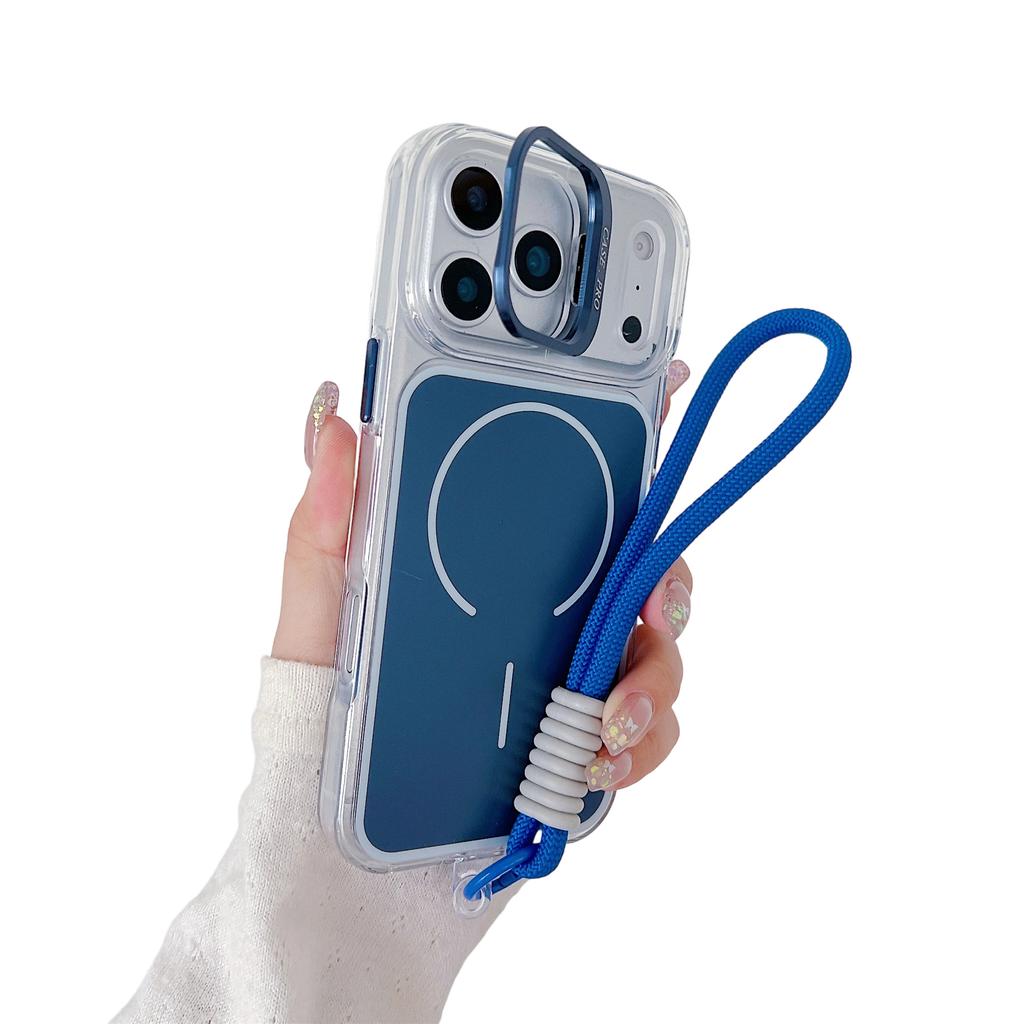 For iPhone 17 Pro Case Compatible with MagSafe Lens Kickstand TPU Acrylic Phone Cover with Matching Hand Strap