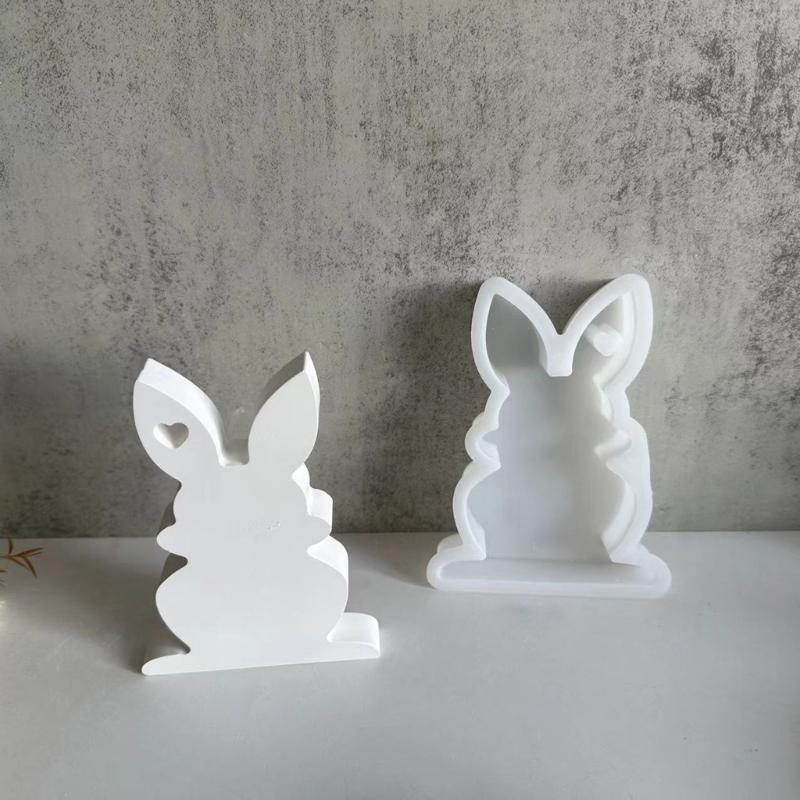 Easter Rabbit Candle Molds Heart Rabbit Silicone Mould DIY Handmade Cake Chocolate Epoxy Baking Mould for Valentines Day