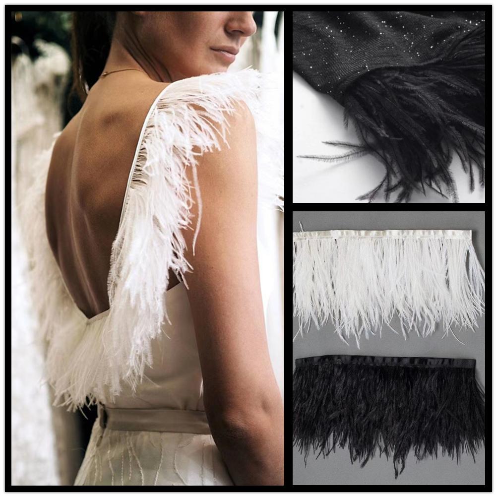 Feather1M 5M 10M 8-10cm Black White Ostrich Feather Trims Ribbon Multicolor Plume for Sewing Feathers Crafts  Dress Clothing Decoration