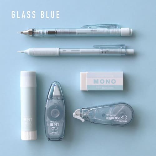 Tombow Pencil MONO X PiT Stationery Set Pastel Glass Blue 6 Piece Set (Mechanical Pencil 0.5mm X 2 Eraser Glue Stick Correction Tape Glue Tape) PCC-64