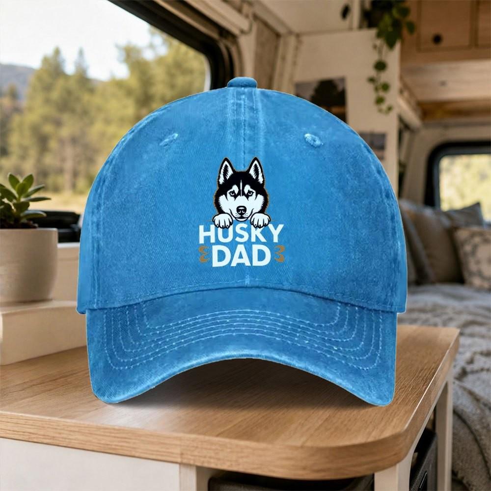 Husky Dad Vintage Washed Baseball Cap Unisex Casual Outdoor Adjustable Sun Hat