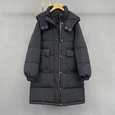 Winter Daunenjacke Damen 2024 Neu Koreanische Version Mittel und Lang Über dem Knie Locker Kapuze Verdickt Weiße Entendaunenjacke Tide