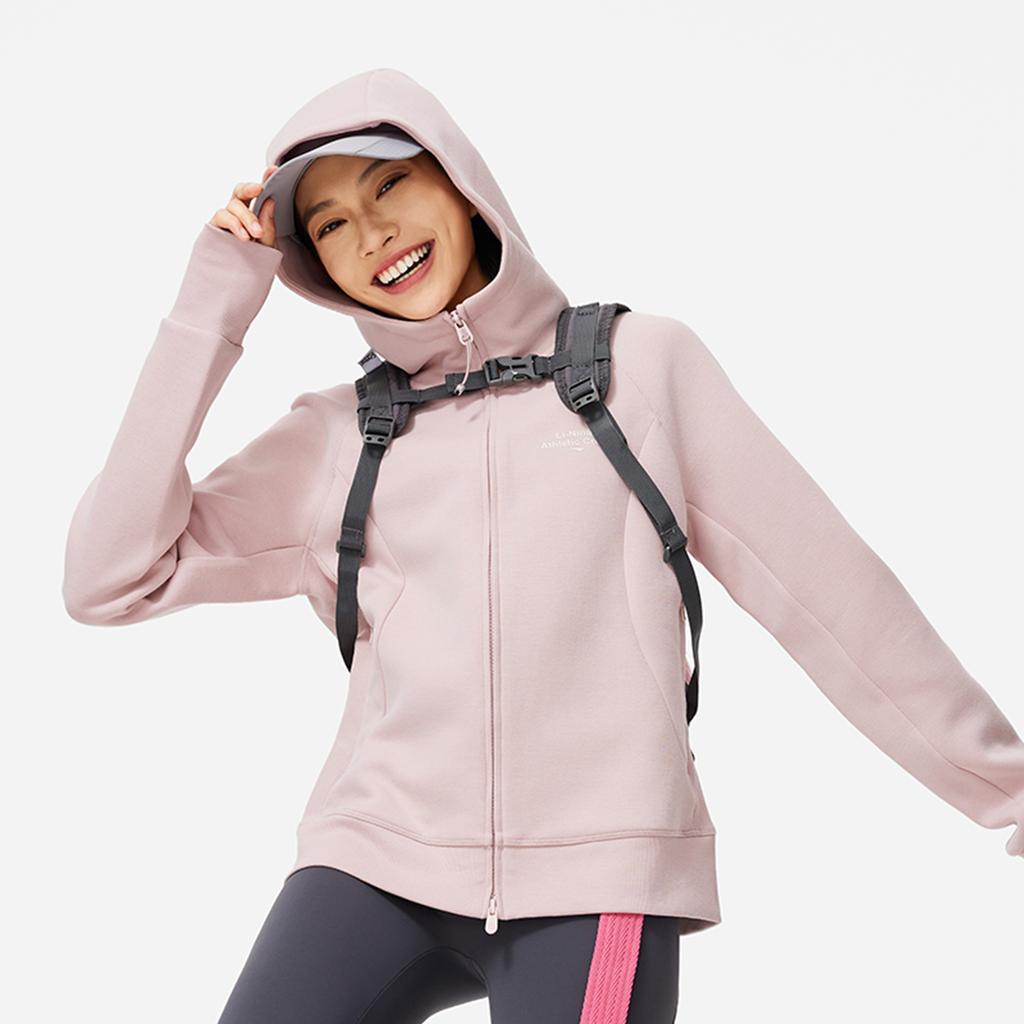 Li-Ning Plain Color Hooded Cardigan Sweatshirt Women tops Light-Pink AWDU970-8
