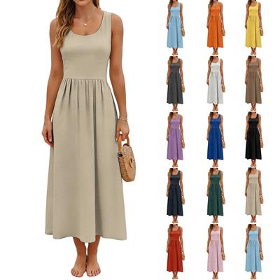 Women's  Color Summer Casual Fashion Sleeveless Long Dress
