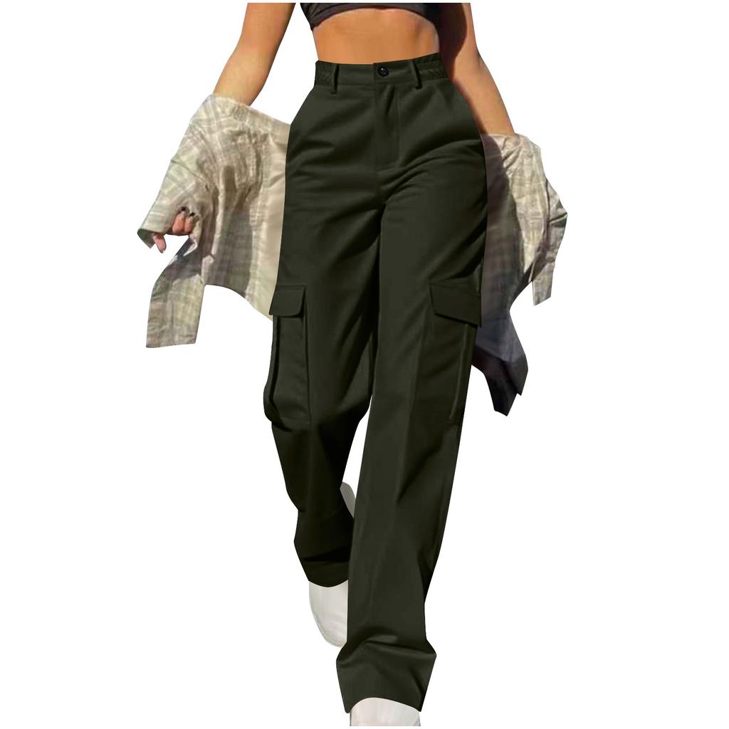 Womens Trendy Casual Streetwear Baggy Cargo Pants With Pockets Wide Leg Trousers Loose Overalls Long Pants