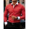 Męska koszula w paski z długim rękawem w stylu business casual, stylowy design z kołnierzem i kontrastowymi wstawkami, męska koszulka casual.