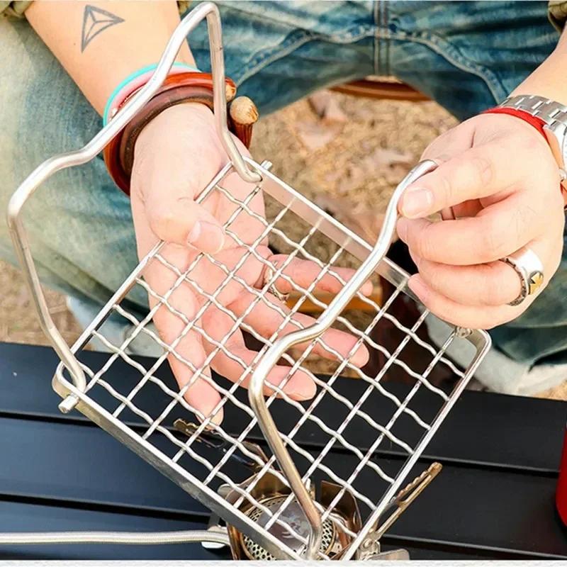 Multifunctional Folding Campfire Grill Portable Stainless Steel Camping Grill Grate Gas Stove Stand Outdoor Wood Stove Stand