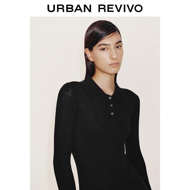 UR Women's Polo Neck Long Sleeve Knit Top
