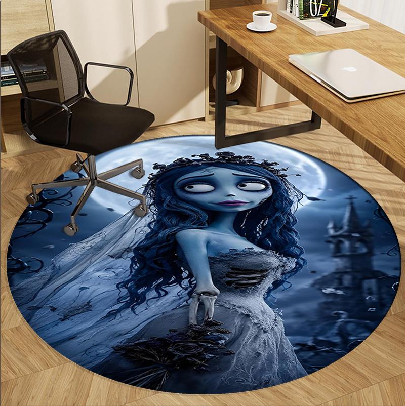 Corpse Bride Pattern Round Rug, Indoor/Outdoor Mat, for Picnic, Gameroom, Bedroom, Office, Living Room, Home Decor Carpet, Birthday Gift