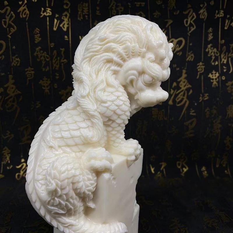 Chinese White Dragon Mascot Statue Guardian Beast Home Room Office Table Decoration and Accessories Wealth Luck Feng Shui Decor