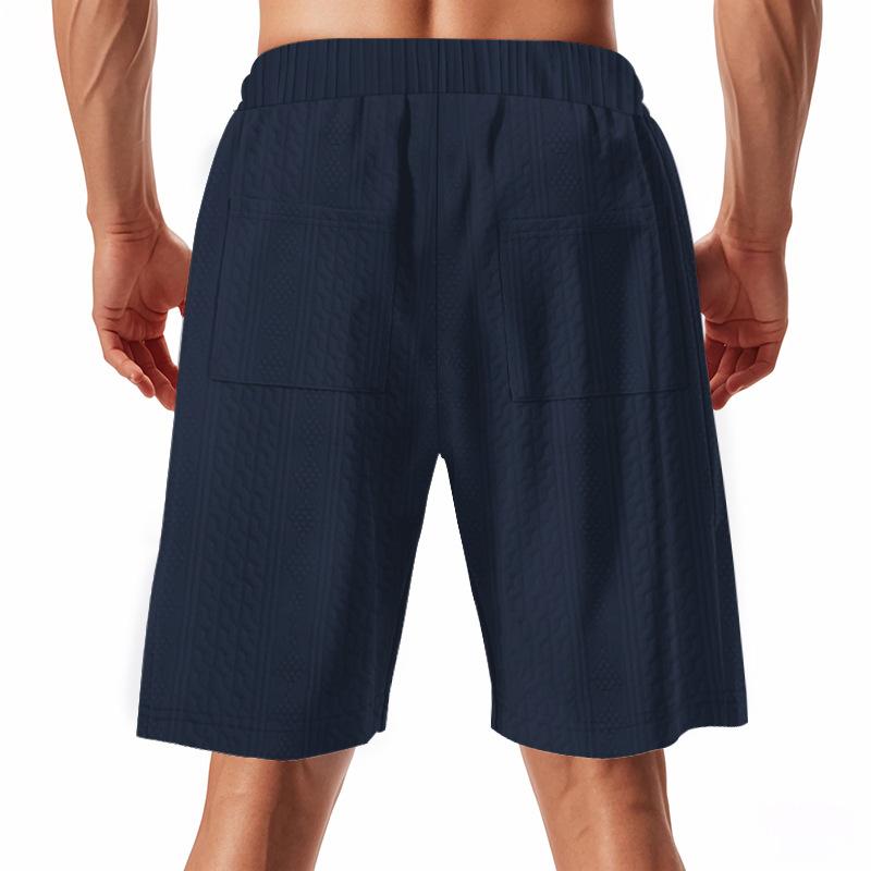 Mens Solid Color Jacquard Straight Casual Breathable Sports Beach Knee Length Shorts