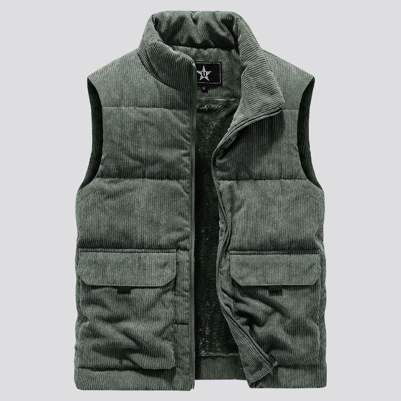 Men's Thickened Corduroy Vest - Fleece Lined, Stand Collar, Sleeveless, Plus Size, Warm Workwear Coat for Autumn/Winter