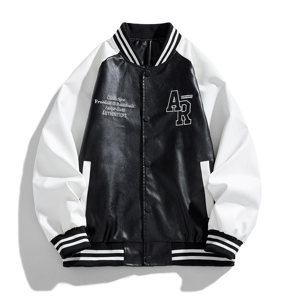 

Пальто Стойка Воротник Повседневный Весна и Осень Новый Свободный Мужской Мотоциклетный Кожаный Пиджак 3XL чёрный