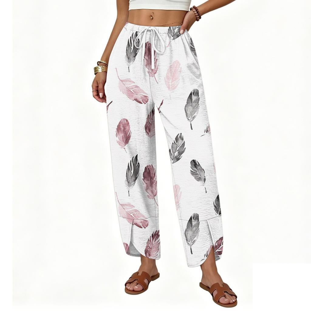 Women Casual Wide Leg Loose Fit Drawstring Pants with Rainbow Heart Print Lightweight Comfortable Trousers for Everyday Wear