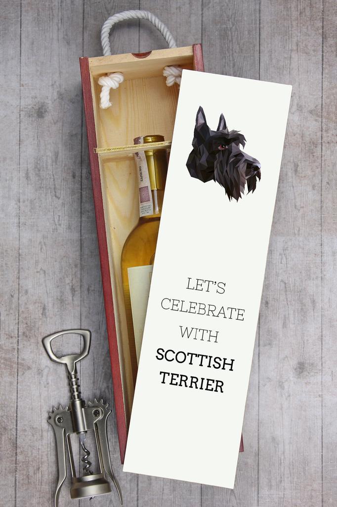 Terier Szkocki, Aberdeen Terrier - Geometryczne Pudełko Ze Zdjęciem I Napisem Na Wino Marki Art-Dog