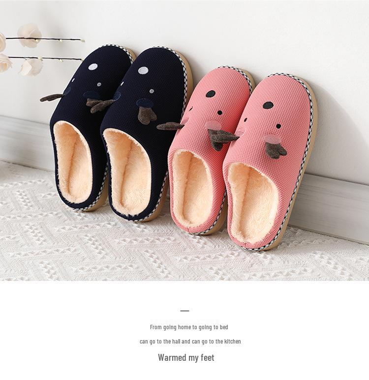 Winter Women's Cute Cartoon Closed Heel Velvet Slippers - Non-slip, Warm, Indoor Cotton Fur for Couples