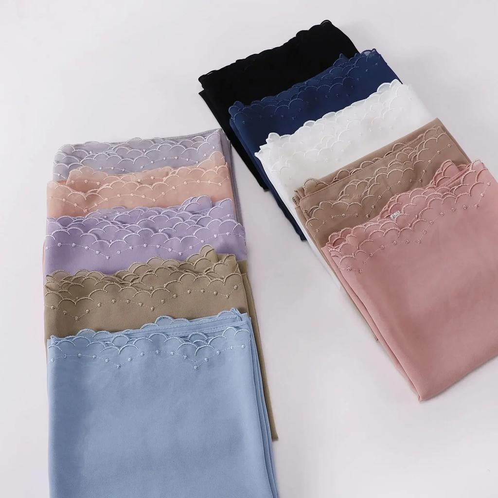 Premium Embroidered Chiffon Hijab Scarf Veil Chiffon Shawl For Women Muslim Hijabs Hair Turbans For Women Foulard Femme Hijab