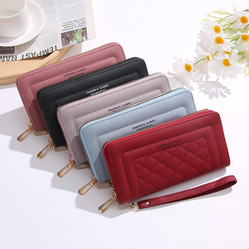 Portefeuille long pour femme en PU avec porte-cartes, fermeture éclair et grande capacité pour un usage quotidien