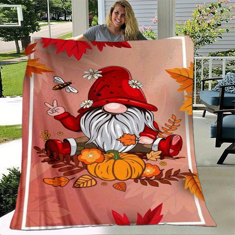 1pc Christmas Dwarf Printing Lightweight Flannel Blanket, Comfortable and Warm Blanket, for Camping Sofa Bed and Couch Office, Gift Blankets in All