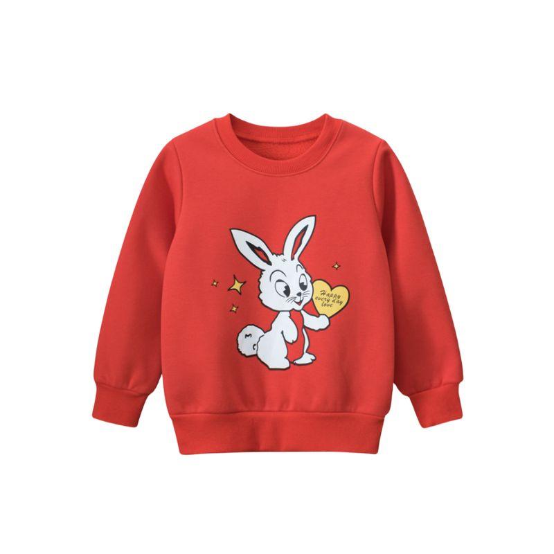 27Home Autumn and Winter Children's Clothing Kidsren's Sweatshirt New Year's Clothing Red Girls' Fleece Top Baby Rabbit Clothes
