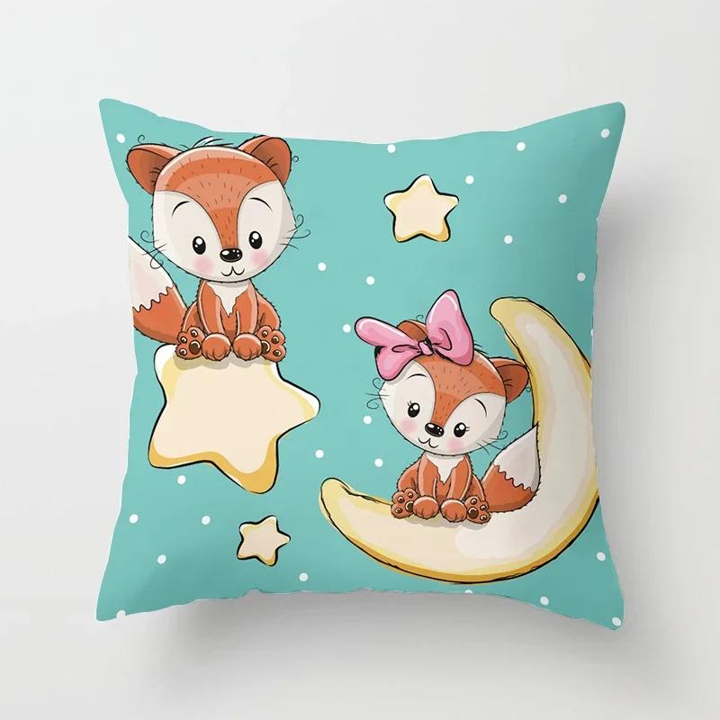 Cartoon Fox Animal Car Pillowcase Polyester cushion covers for living room Throw Pillow Case  Sofa Decoration Pillowcover