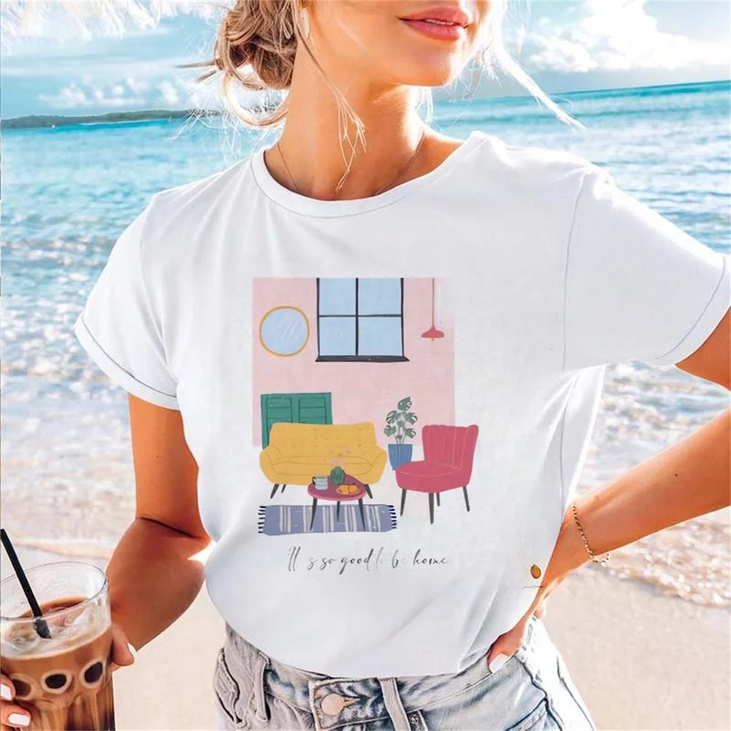 Cute Women's T-Shirt Short Sleeved Clothing Cartoon Style Sweet and Versatile Fashionable Printed Casual Popular New T-Shirt