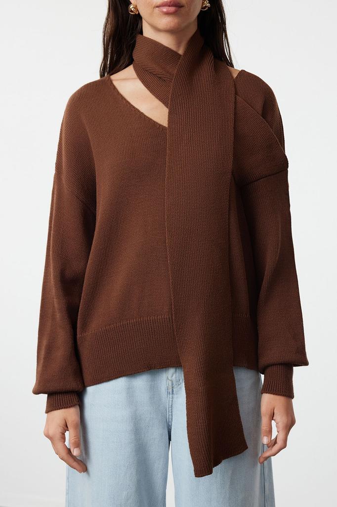 Women's Elegance Style Sweater Blue Scarf Knitwear Sweater