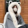 Thicken Integrated Cap Scarf Soft Hooded Scarf Trendy Plush Vixen Ear Beanie Hat  Winter