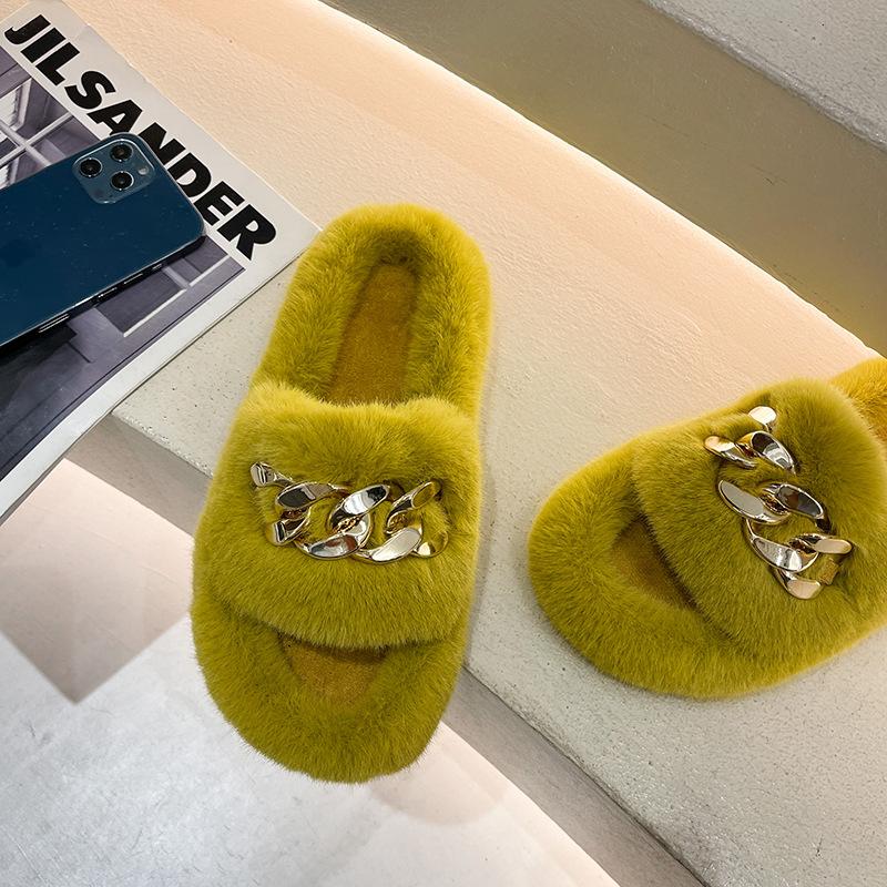 Internet celebrity fairy fluffy slippers female outer wear thick bottom heightening non-slip autumn and winter ins home chain plush slippers