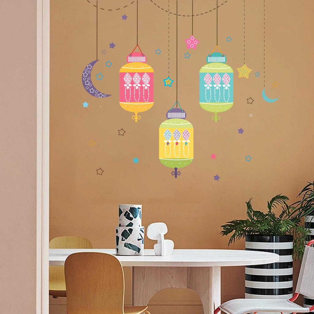 Ramadan Kareem Moon Star Lantern Wall Decal Eid Mubarak Decorations for Home Wall Window Sticker Muslim Islamic Party supplies